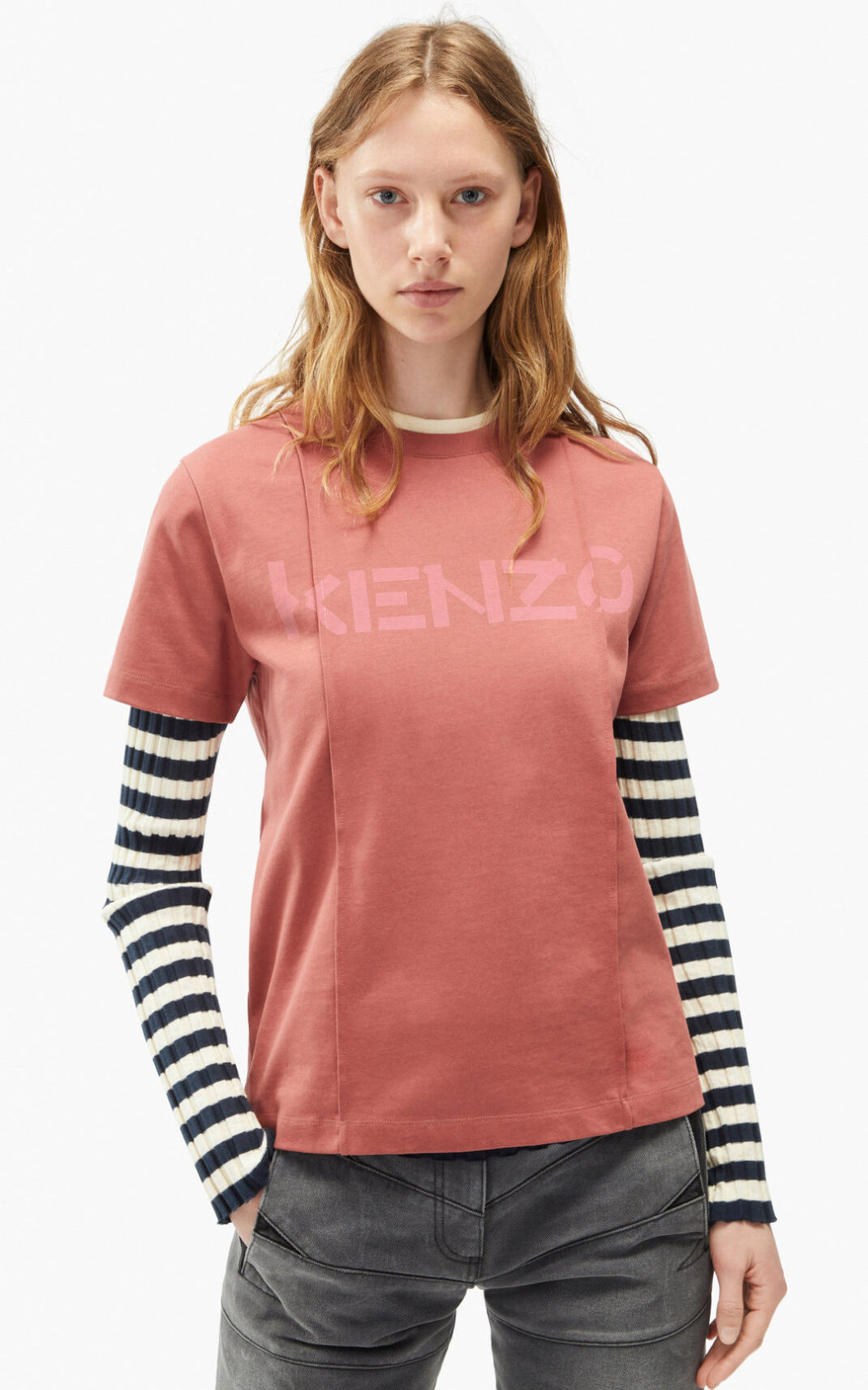 Kenzo Logo loose fitting Tişört Bayan Koyu Pembe | 8372-BCNAL